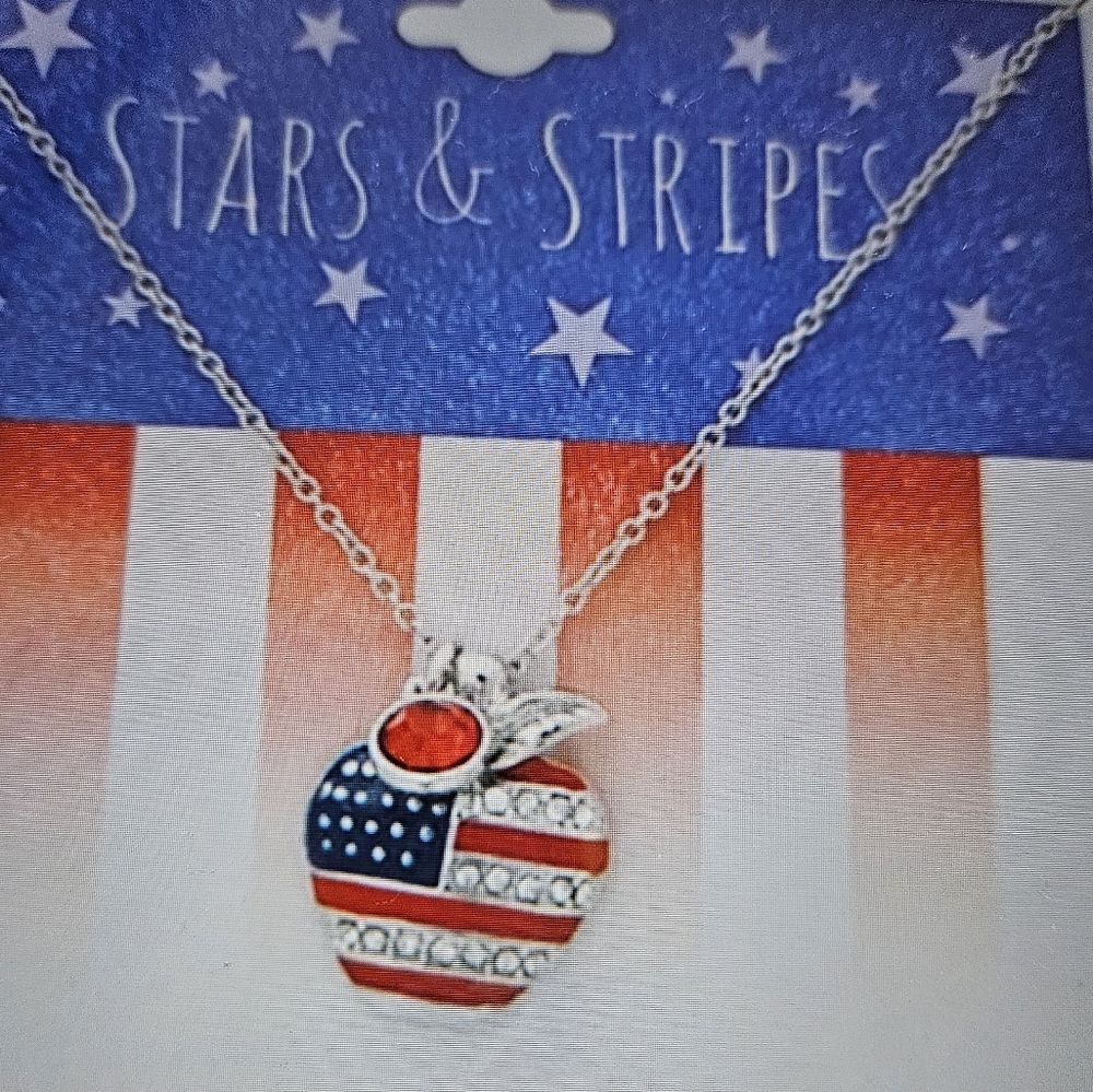 A Girl Thing Red, White & Blue American Flag Apple Pendant Necklace